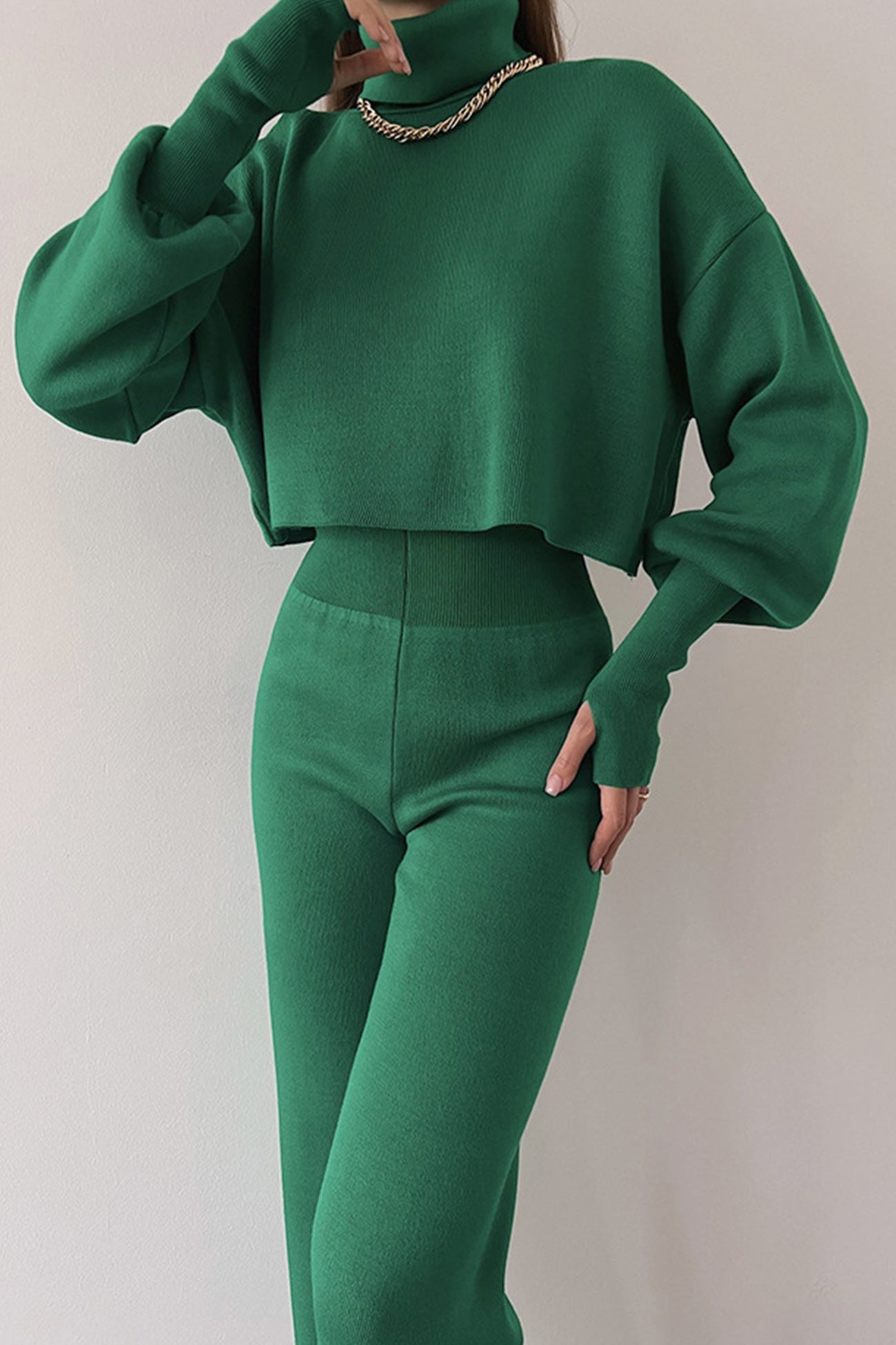 High Neck Crop Top Long Pants Set
