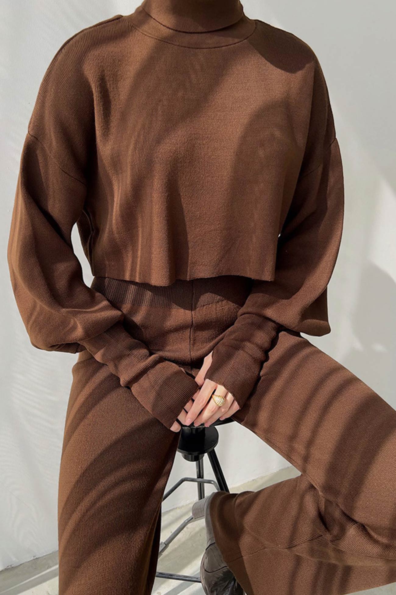 High Neck Crop Top Long Pants Set