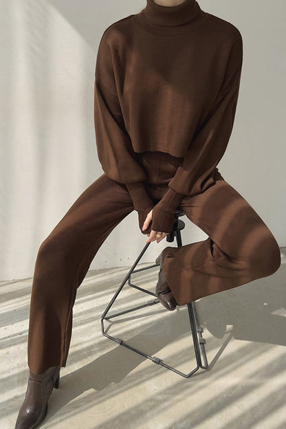 High Neck Crop Top Long Pants Set