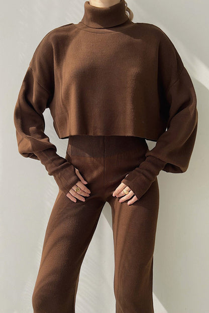 High Neck Crop Top Long Pants Set