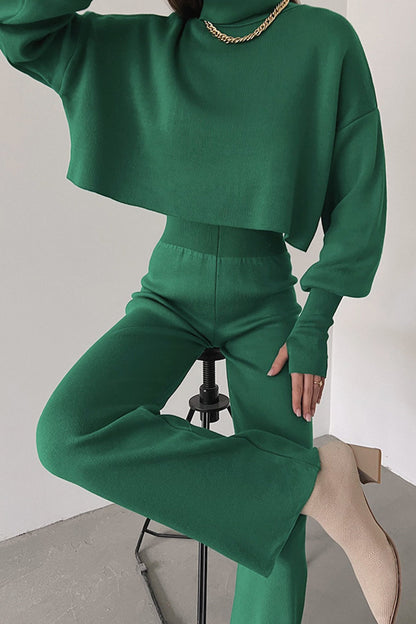 High Neck Crop Top Long Pants Set