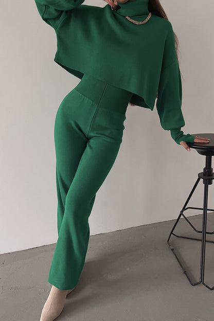 High Neck Crop Top Long Pants Set