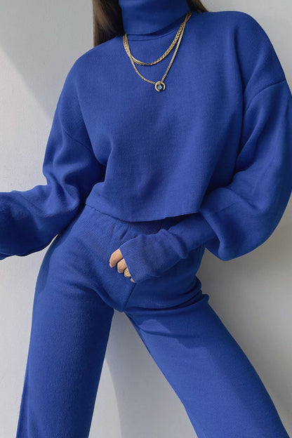 High Neck Crop Top Long Pants Set