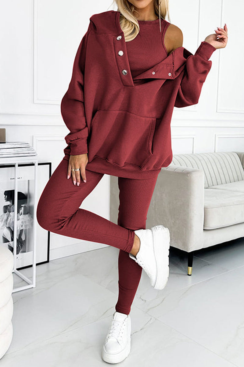 Hoodie Tank Top Three-piece Pants Suits