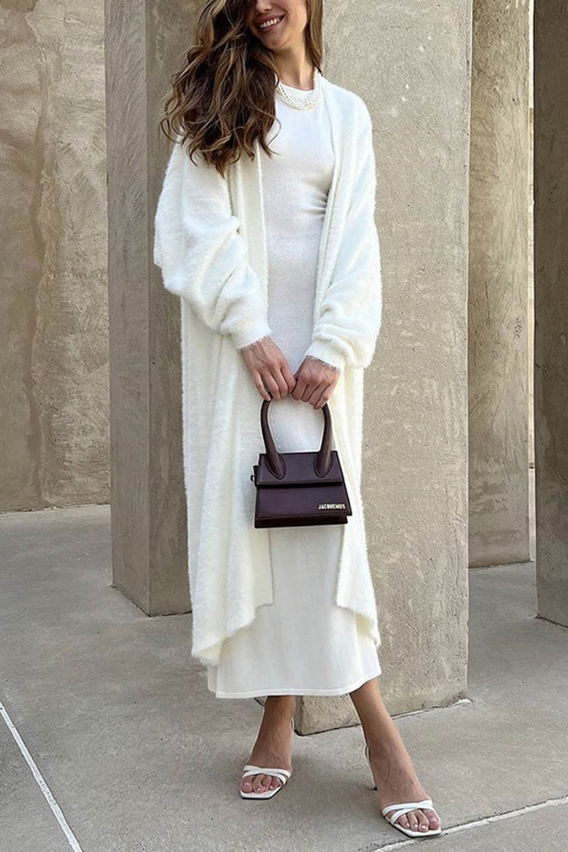 Imitation Mink Tie-up Long Cardigan