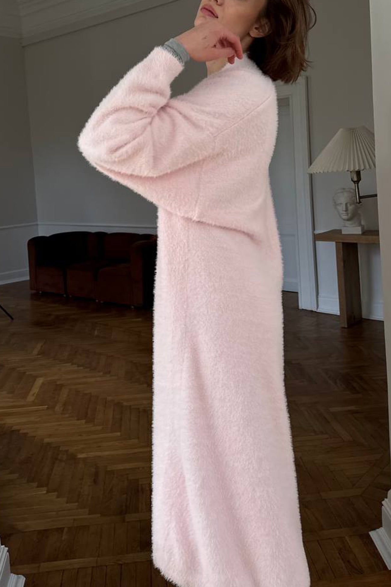 Imitation Mink Tie-up Long Cardigan