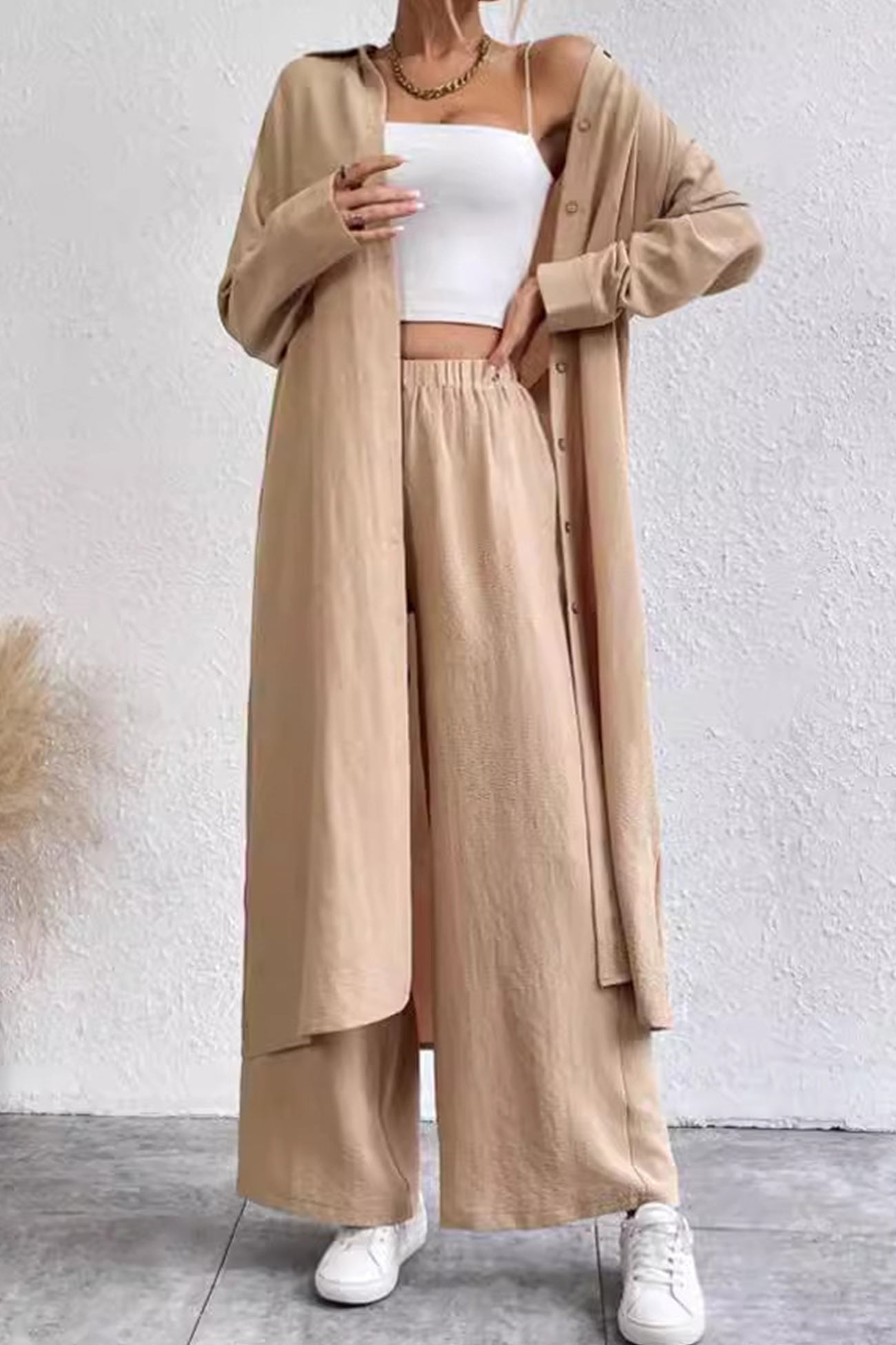 Long Shirt Wide Leg Pants Set