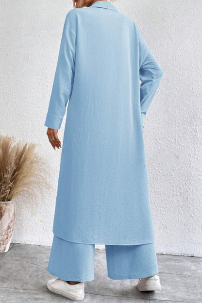 Long Shirt Wide Leg Pants Set