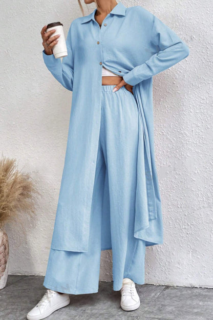 Long Shirt Wide Leg Pants Set