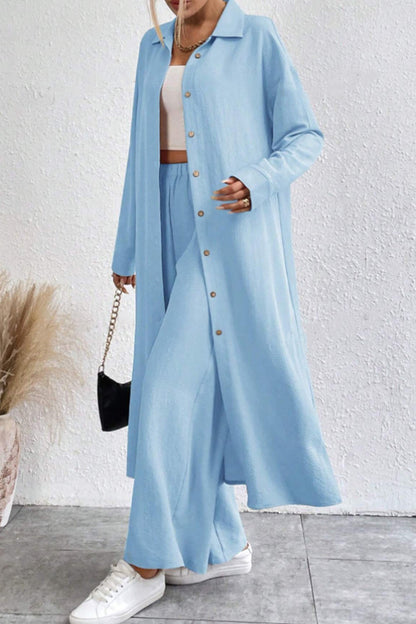 Long Shirt Wide Leg Pants Set