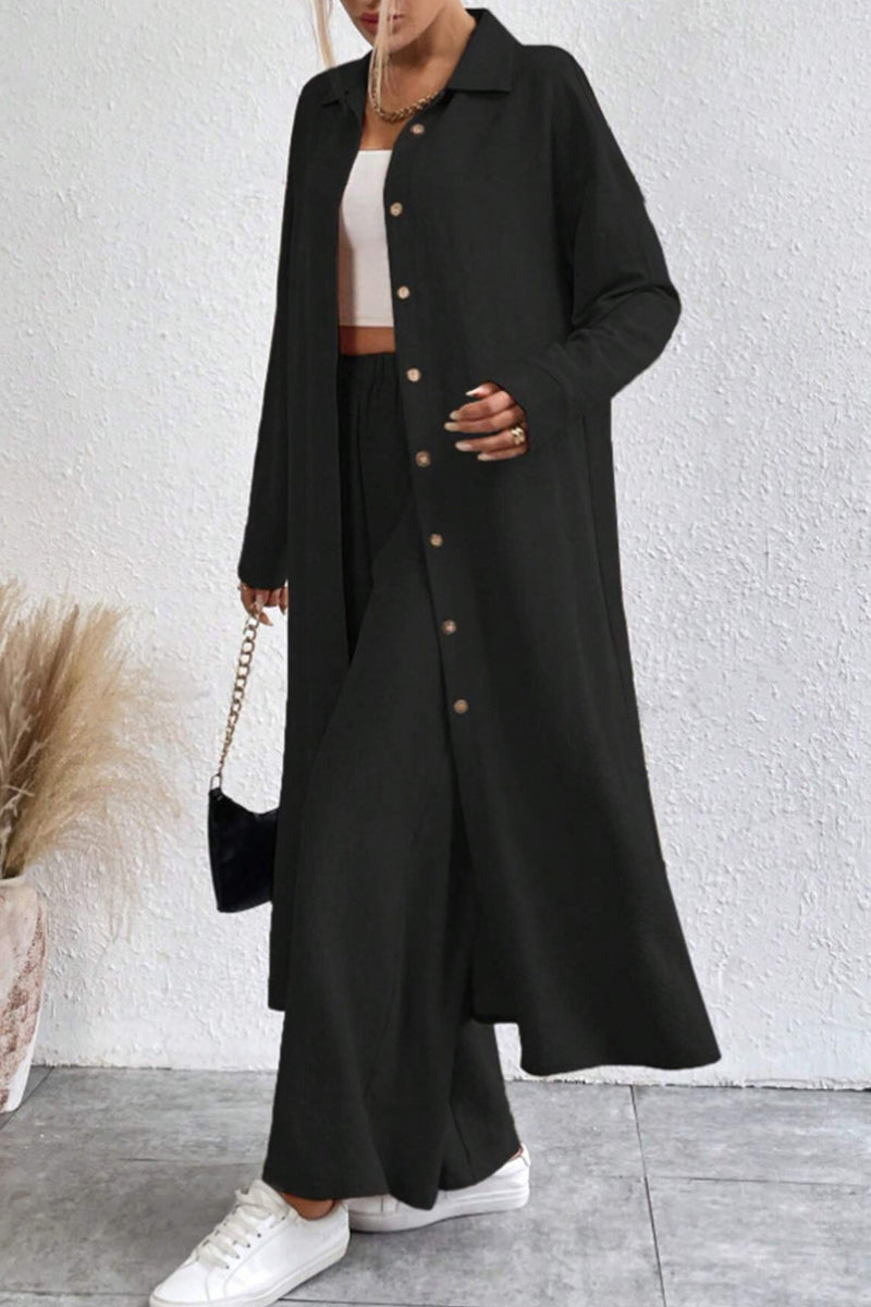 Long Shirt Wide Leg Pants Set