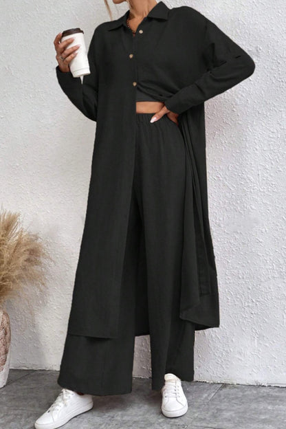 Long Shirt Wide Leg Pants Set