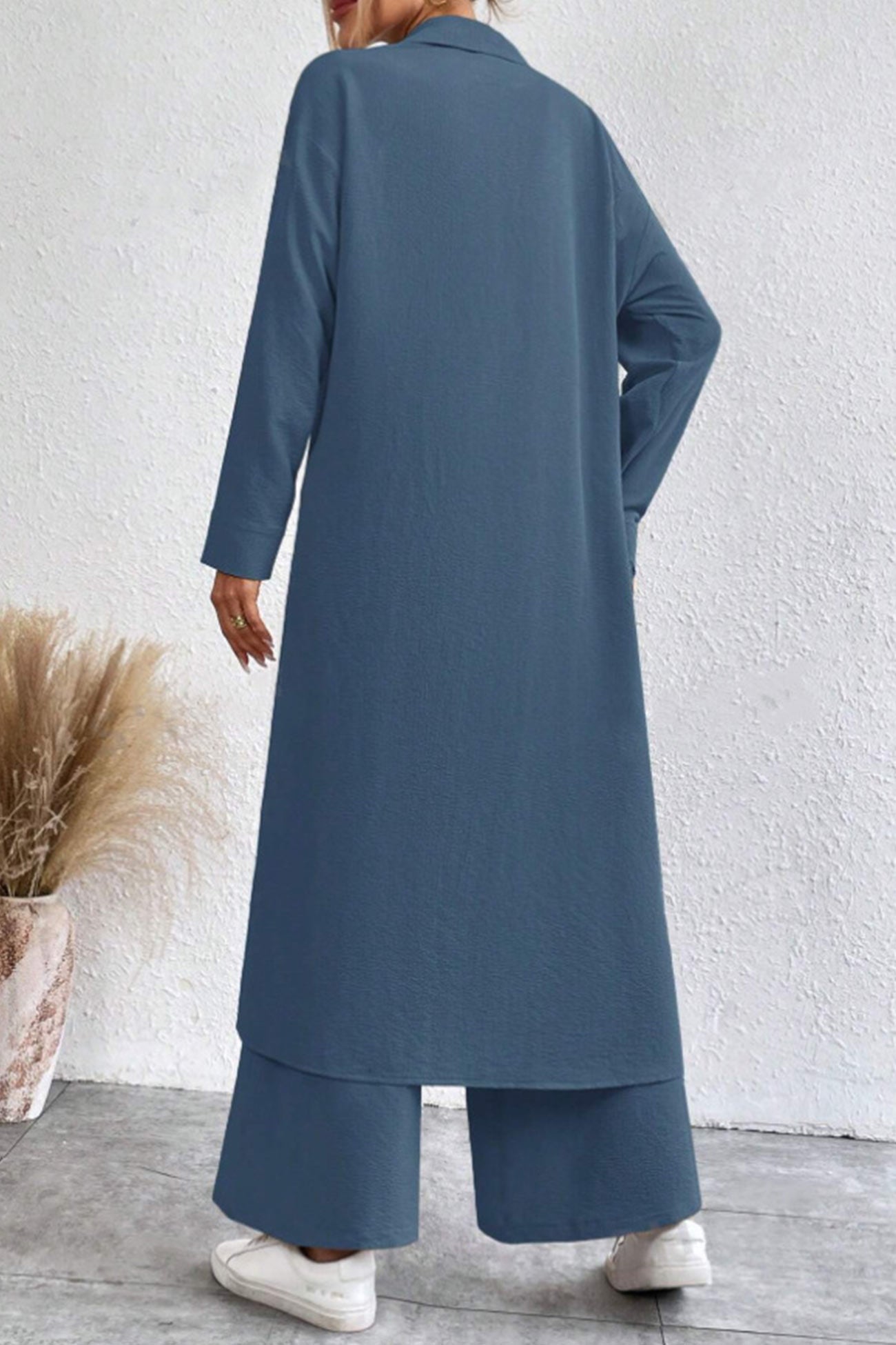 Long Shirt Wide Leg Pants Set