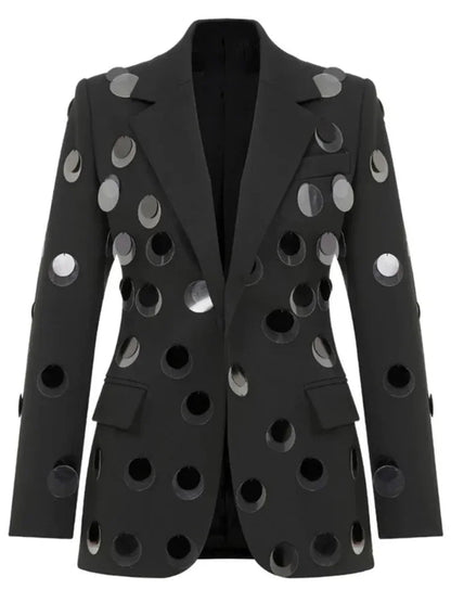 Patchwork Notched Long Slimming Female Coat