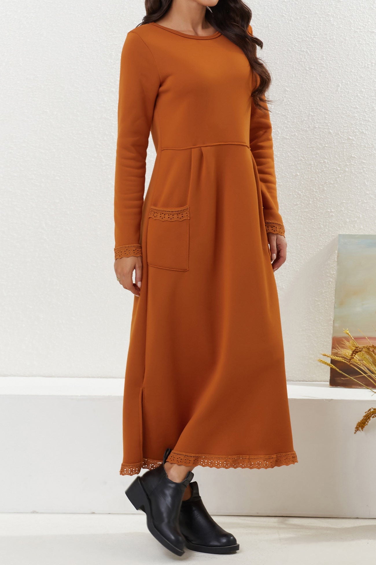 Pocketed Lacework Hem Dress