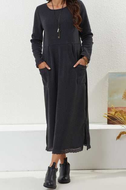 Pocketed Lacework Hem Dress