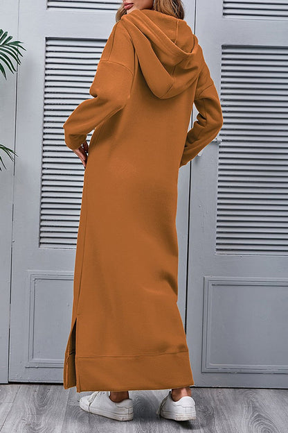Pocketed Slit Hem Hoodie Dress
