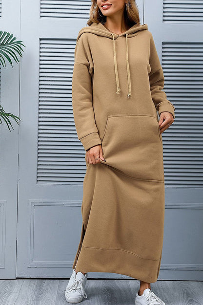Pocketed Slit Hem Hoodie Dress