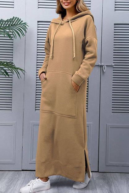 Pocketed Slit Hem Hoodie Dress