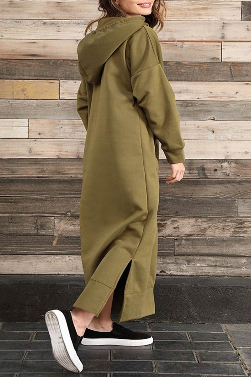 Pocketed Slit Hem Hoodie Dress