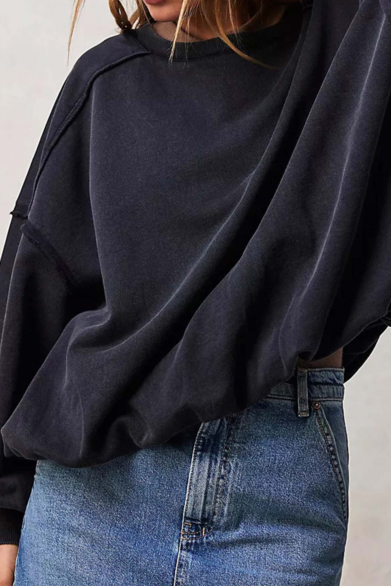 Raw Edge Crew Neck Sweatshirt