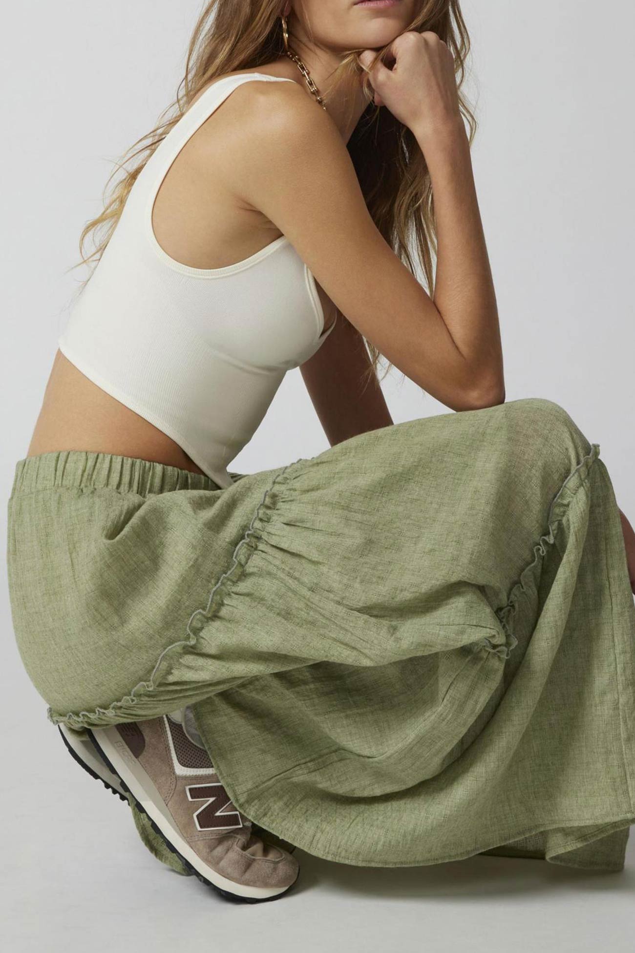 Ruched Tiered Midi Skirt