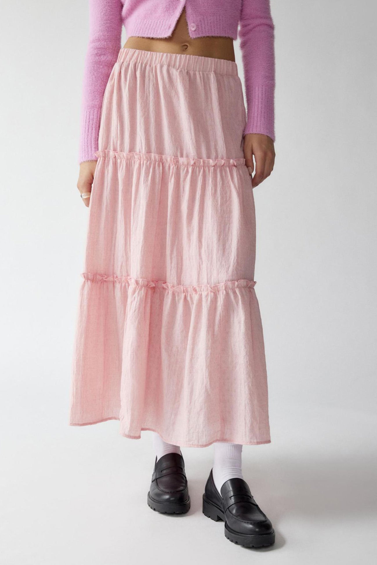 Ruched Tiered Midi Skirt