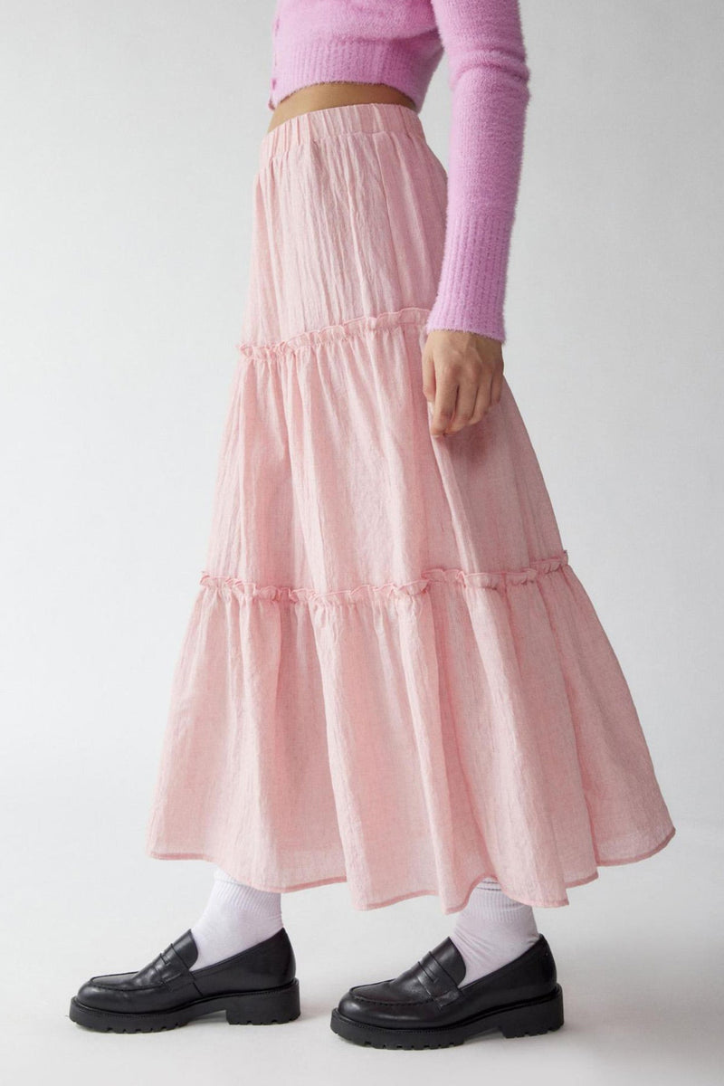 Ruched Tiered Midi Skirt
