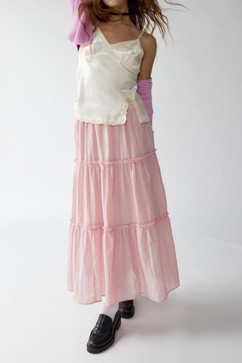 Ruched Tiered Midi Skirt
