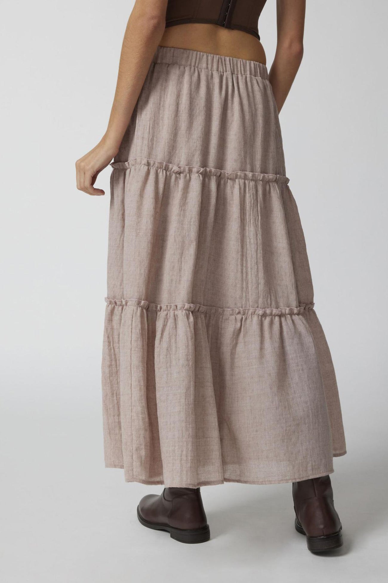 Ruched Tiered Midi Skirt