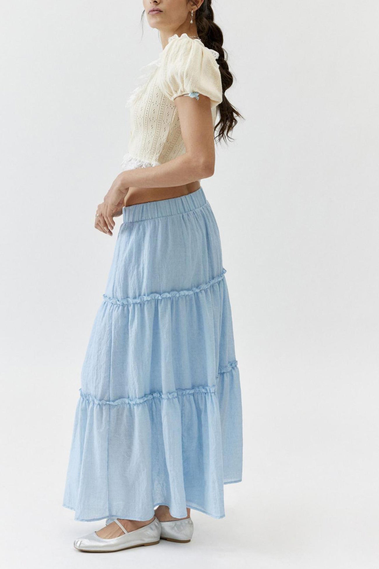 Ruched Tiered Midi Skirt