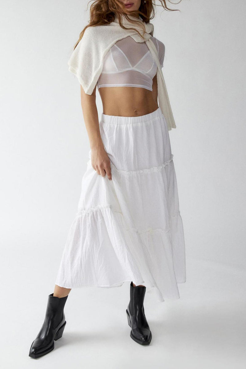 Ruched Tiered Midi Skirt