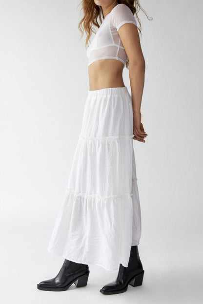 Ruched Tiered Midi Skirt