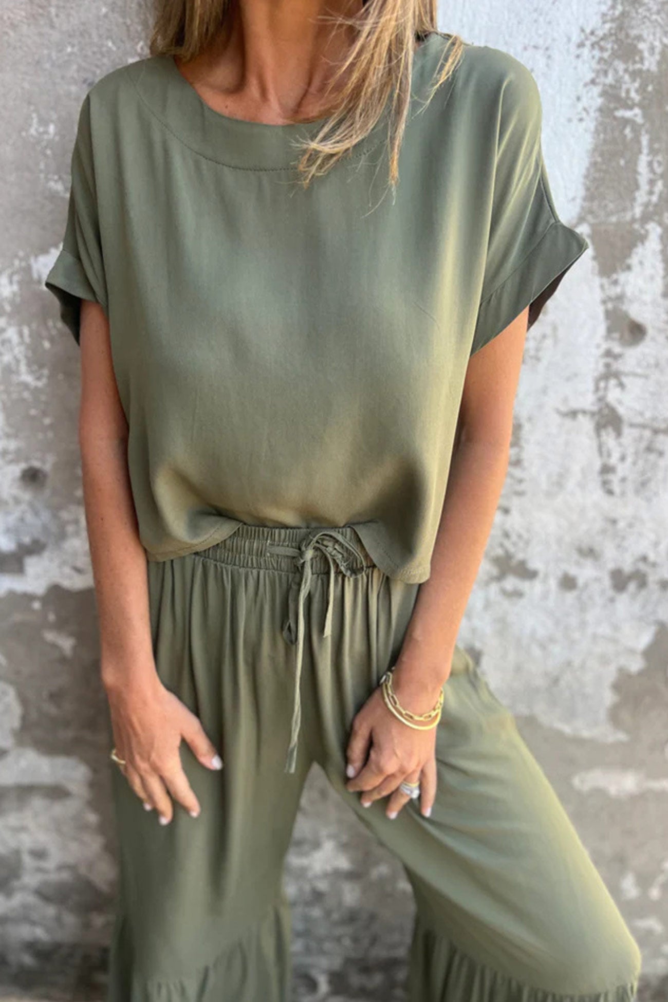 Short Sleeve Flare Pants Set