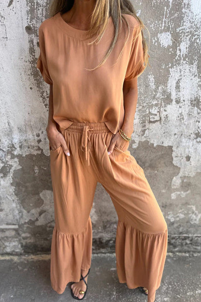 Short Sleeve Flare Pants Set