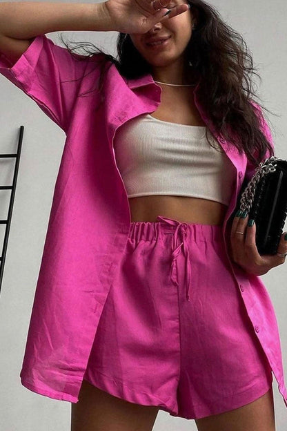 Short Sleeve Shirt Drawstring Shorts Suits
