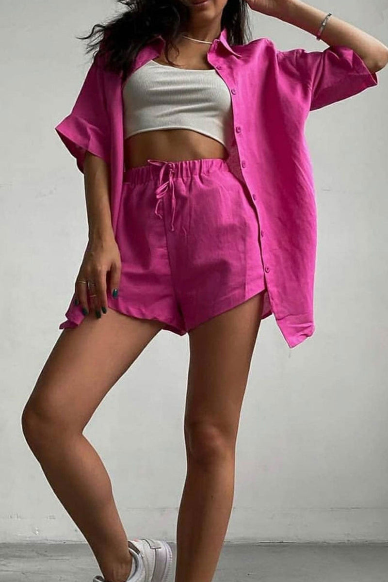 Short Sleeve Shirt Drawstring Shorts Suits