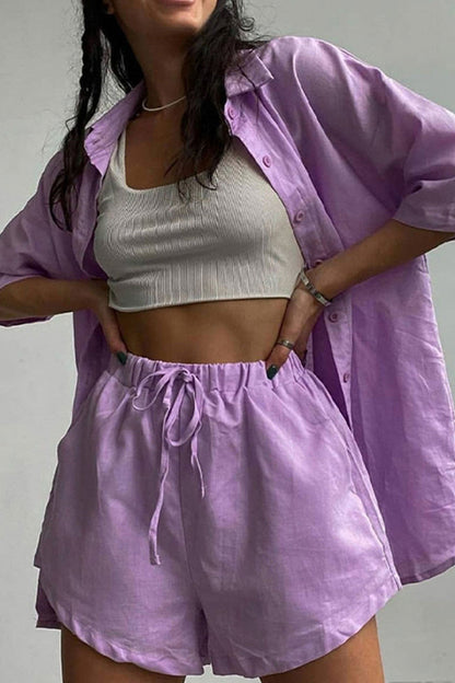 Short Sleeve Shirt Drawstring Shorts Suits