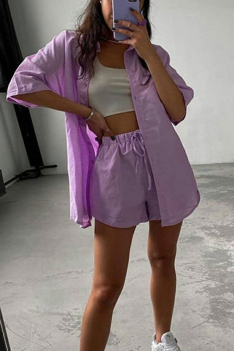 Short Sleeve Shirt Drawstring Shorts Suits