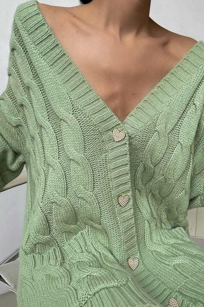 Single-breasted Cable Knit Cardigan