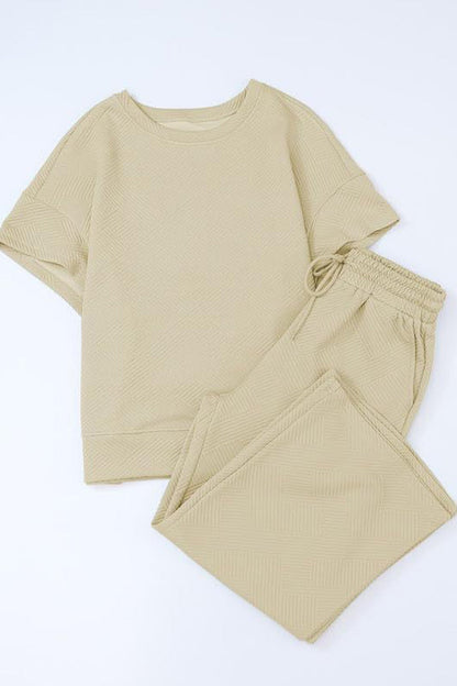 Textured T-shirt Long Pants Set