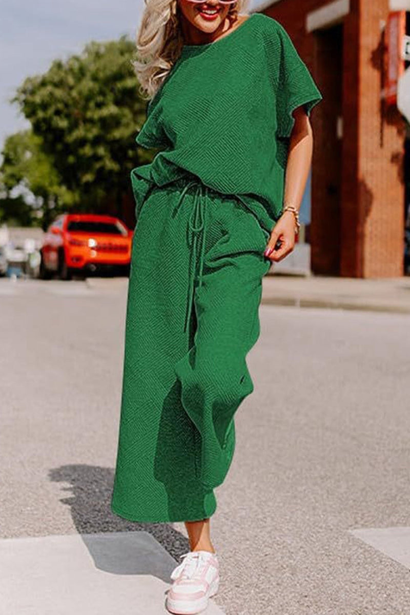 Textured T-shirt Long Pants Set