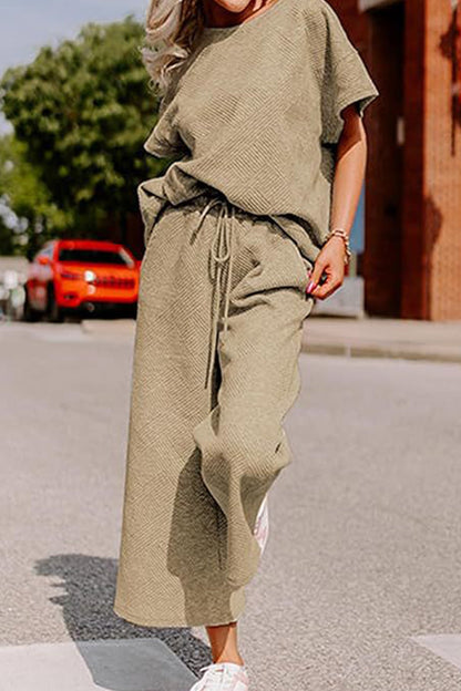Textured T-shirt Long Pants Set