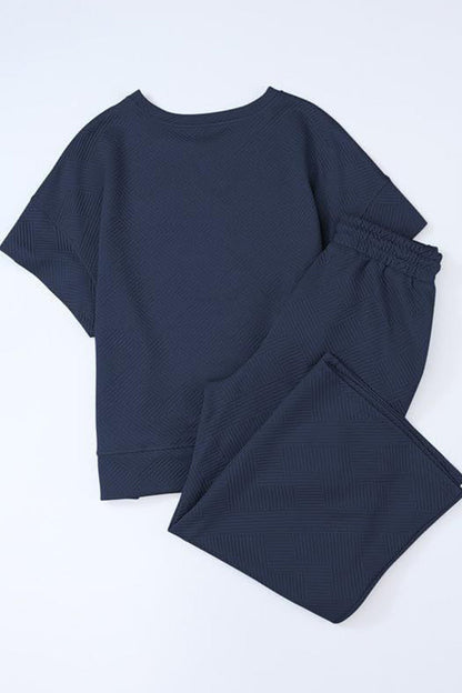 Textured T-shirt Long Pants Set