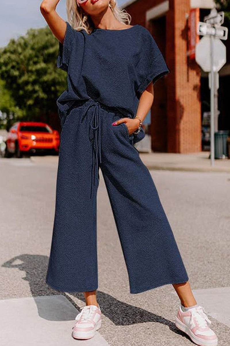 Textured T-shirt Long Pants Set