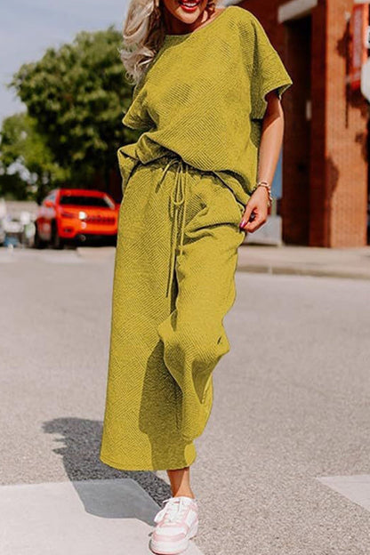 Textured T-shirt Long Pants Set