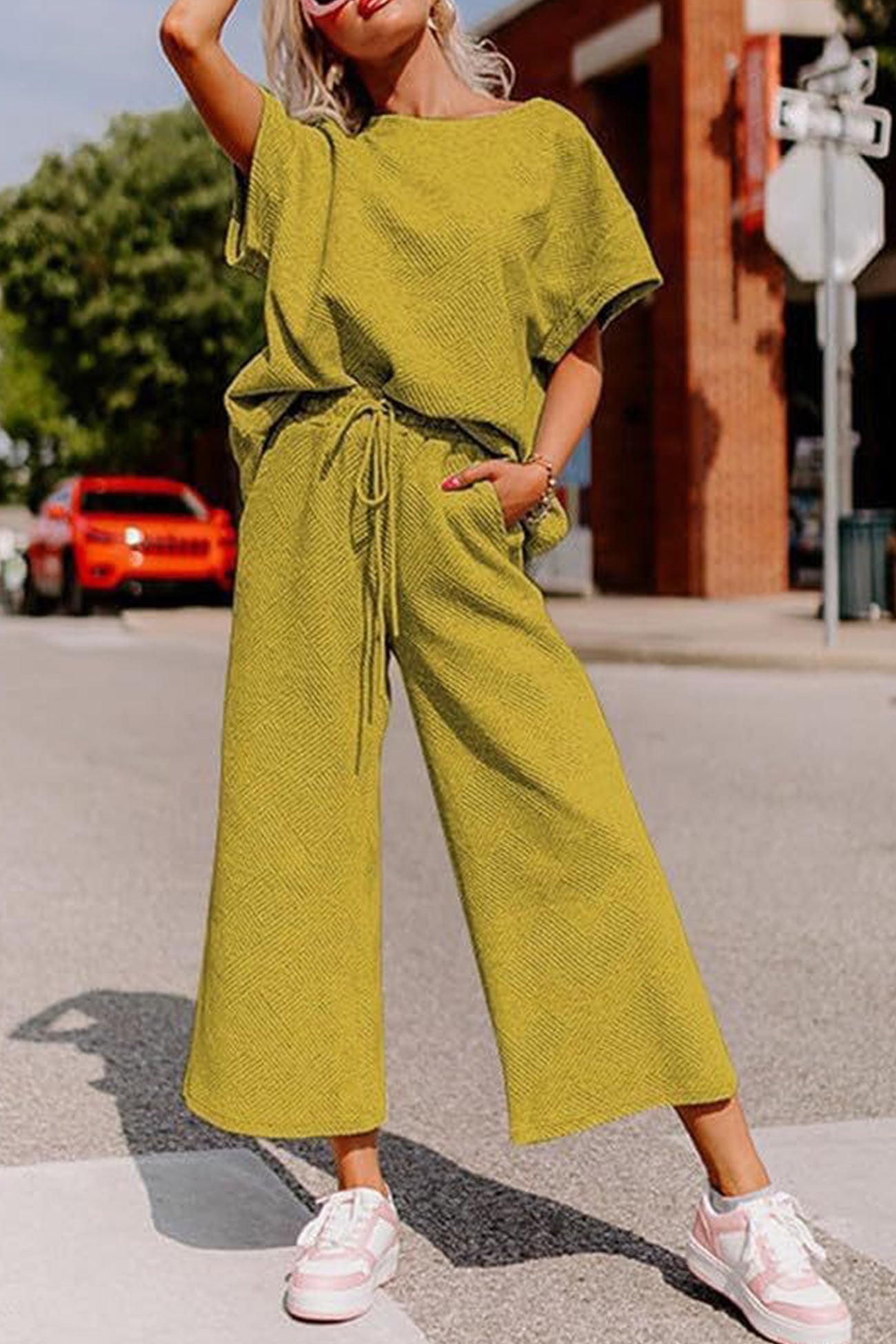 Textured T-shirt Long Pants Set