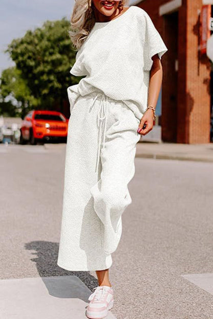 Textured T-shirt Long Pants Set