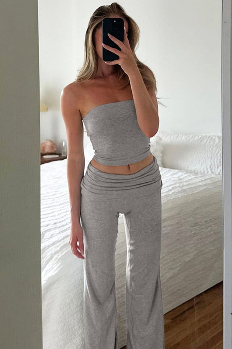 Tube Top Stacking Flare Pants Set