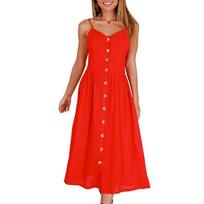 Camisole Fashionable Patchwork Button Tie Midi Dresses